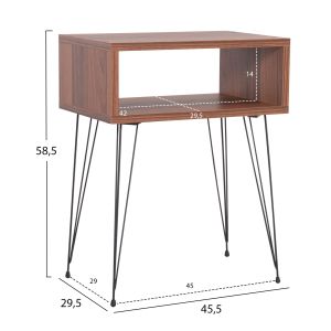 Нощно шкафче Todd Hm18184.05 меламин в цвят орех-метални крака в черно 45.5x29.5x58.5hcm.
