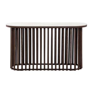 Oval console Fl18 with beige ceramic surface and brown metal base 140x45x78cm