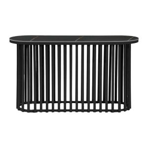 Oval console Fl18 with ceramic surface and metal base in matte black color 140x45x78cm