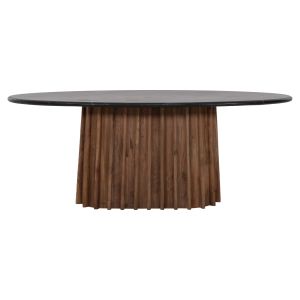 Oval dining table Draxxhm9689 acacia solid wood with marble top black color 200x100x76hcm