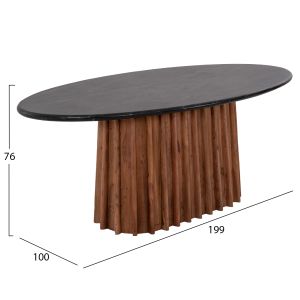 Oval dining table Draxxhm9689 acacia solid wood with marble top black color 200x100x76hcm