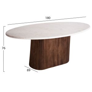 Oval dining table Purger Hm9715 solid mango wood with white marble top 180x90x76hcm