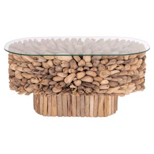 Овална холна маса Sparrow Hm9962 Driftwood Naturally - естествено дърво и стъкло 106x55.5x50.5cm.
