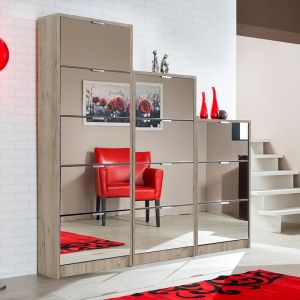 Mirrored shoe cabinet Hugo 23 gray oak with mirror 67x28x119cm