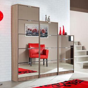 Hugo 24 Sonoma mirrored shoe cabinet with mirror, 67x28x155cm