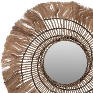 Round mirror with natural color and black rope Hm7741