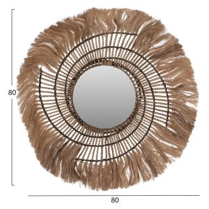 Round mirror with natural color and black rope Hm7741
