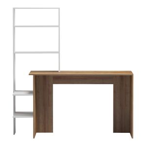 Bivoro office desk with shelf in oak-white color 146x55x129cm