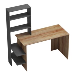 Bivoro office desk with shelf in oak-gray shade 146x55x129cm