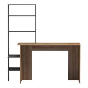 Bivoro office desk with shelf in oak-gray shade 146x55x129cm