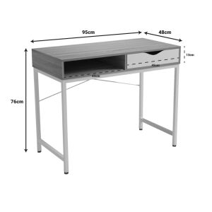Kama office desk in Sonoma-grey with black metal legs 95x48x76cm