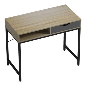 Kama office desk in Sonoma-grey with black metal legs 95x48x76cm