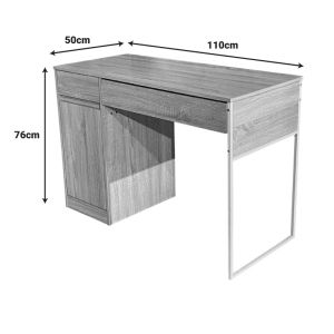Kantor office desk in natural color with white metal leg 110x50x76cm