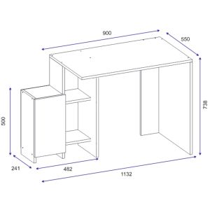 Office desk Kely in white oak color 113x45x74cm