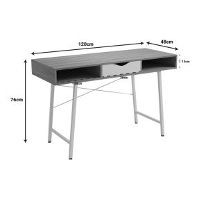 Komo office desk in Sonoma-grey with black metal legs 120x48x76cm