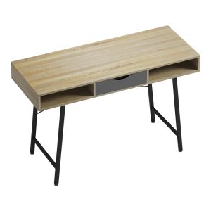 Komo office desk in Sonoma-grey with black metal legs 120x48x76cm