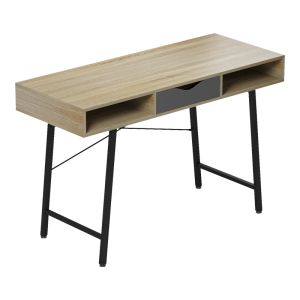 Komo office desk in Sonoma-grey with black metal legs 120x48x76cm
