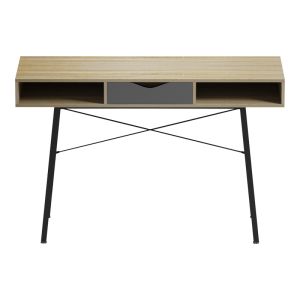 Komo office desk in Sonoma-grey with black metal legs 120x48x76cm