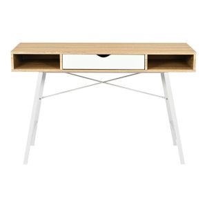 Yamin office desk in oak color with white metal legs 120x48x76cm