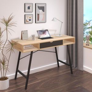 Yamin office desk in oak color with black metal legs 120x48x76cm