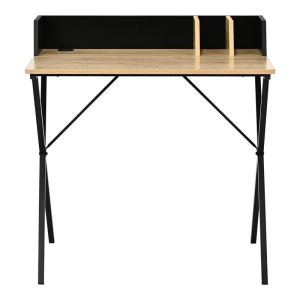 Office desk Zervan in oak color with black metal legs 80x50x84cm