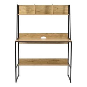 Office desk with shelf Herbey in oak color with black metal leg 100x48x139cm