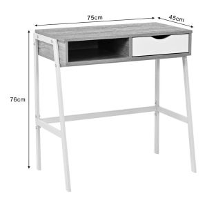 Office desk with shelf and drawer Rezio in oak-white color with black metal leg 75x45x76cm