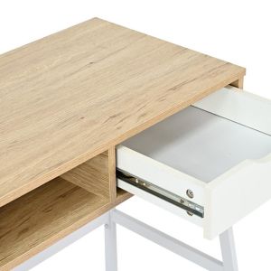Office desk with shelf and drawer Rezio in oak-white color with black metal leg 75x45x76cm