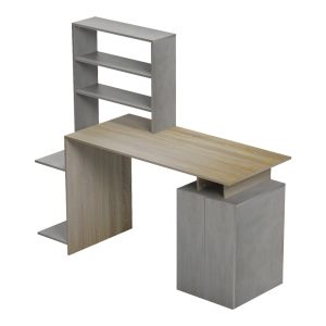 Office desk with shelf and cabinet Meza in sonoma-gray cement color 146.3x55x128.8cm