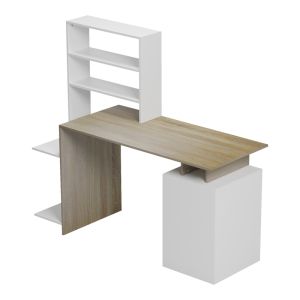 Office desk with shelf and cabinet mesa in sonoma-white color 146.3x55x128.8cm
