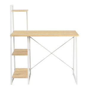 Office desk with shelves Deckstor in oak color with white metal legs 102x50x117cm