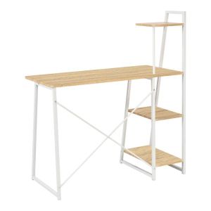 Office desk with shelves Deckstor in oak color with white metal legs 102x50x117cm