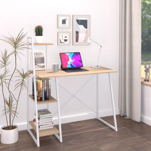Office desk with shelves Deckstor in oak color with white metal legs 102x50x117cm