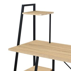 Office desk with shelves Deckstor in oak color with black metal legs 102x50x117cm