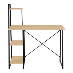 Office desk with shelves Deckstor in oak color with black metal legs 102x50x117cm