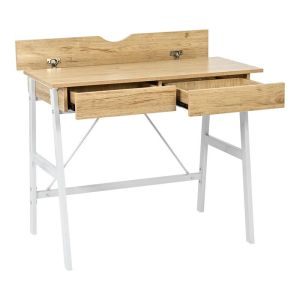 Office desk with drawers Lione in oak color with white metal legs 90x50x75cm