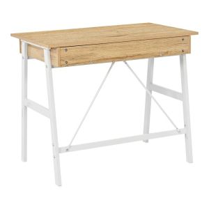 Office desk with drawers Lione in oak color with white metal legs 90x50x75cm