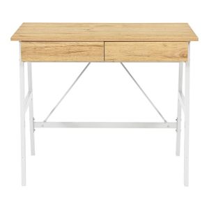 Office desk with drawers Lione in oak color with white metal legs 90x50x75cm