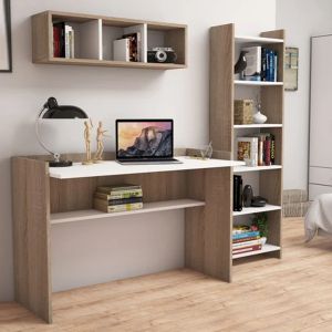 Office composition 3 parts, melamine in sonoma color and white Hm11776,12