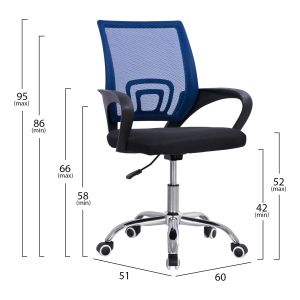 Office chair Bristone ,36 Blue Mesh material-chrome base-black armrests 60x51x95hcm HM1058
