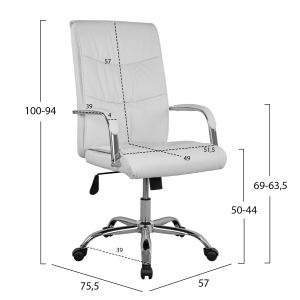 Director's office chair, white with chrome base, Jacob, 57x75.5x100cm Hm1044.12
