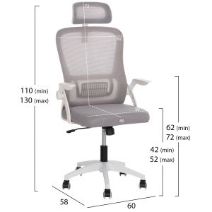 Office chair Blazer Hm1205.02 gray mesh fabric - white armrests 60x58x110-130cm.