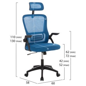 Office chair Blazer Hm1205.03 blue mesh fabric - black armrests 60x58x110-130cm.