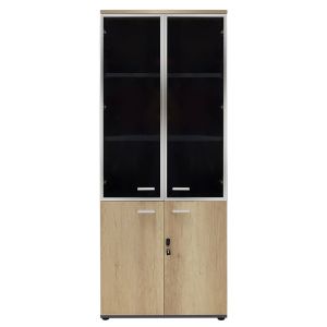 Office cabinet Lotus with 2 glass doors and 2 wooden doors, oak/dark gray color, 80x40x200cm