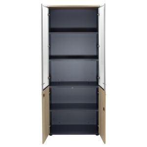 Office cabinet Lotus with 2 glass doors and 2 wooden doors, oak/dark gray color, 80x40x200cm