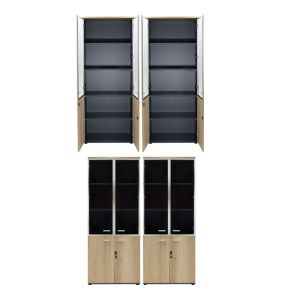 Office wardrobe Lotus with 4 doors with glass windows, oak/dark gray color 160x45x180cm