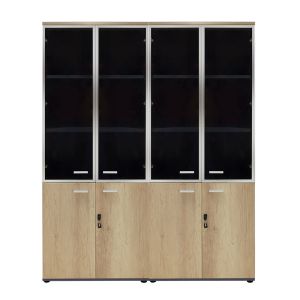 Office wardrobe Lotus with 4 doors with glass windows, oak/dark gray color 160x45x180cm