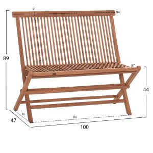 Kendall Hm18128 folding bench, made of teak wood in natural color, 100x47x89cm.