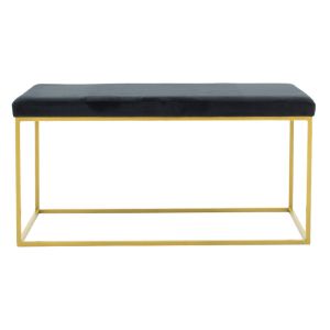 Odin bench with black plush fabric and gold metal frame 99x45x49cm