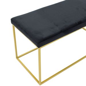 Odin bench with black plush fabric and gold metal frame 99x45x49cm